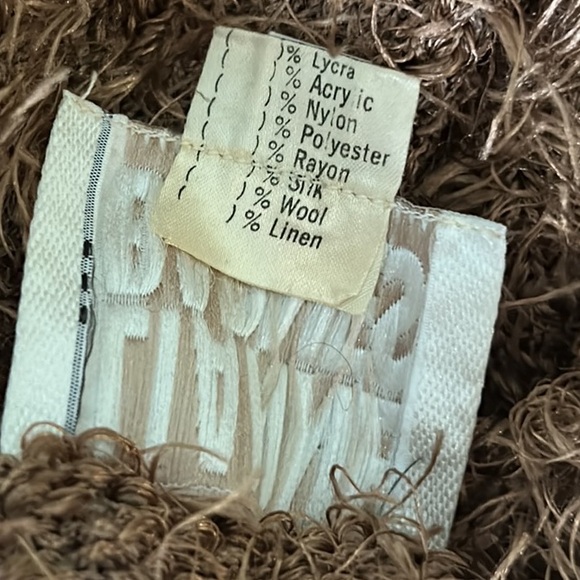 RARE Lianne Barnes Vintage Tan Fuzzy Feathery Tie Front Crop Cardigan Bolero XS - Picture 10 of 12